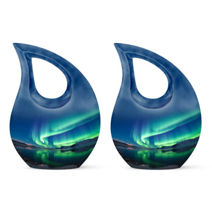 Frozen Landscape - Northern Lights Teardrop, Heart Cremation Urn