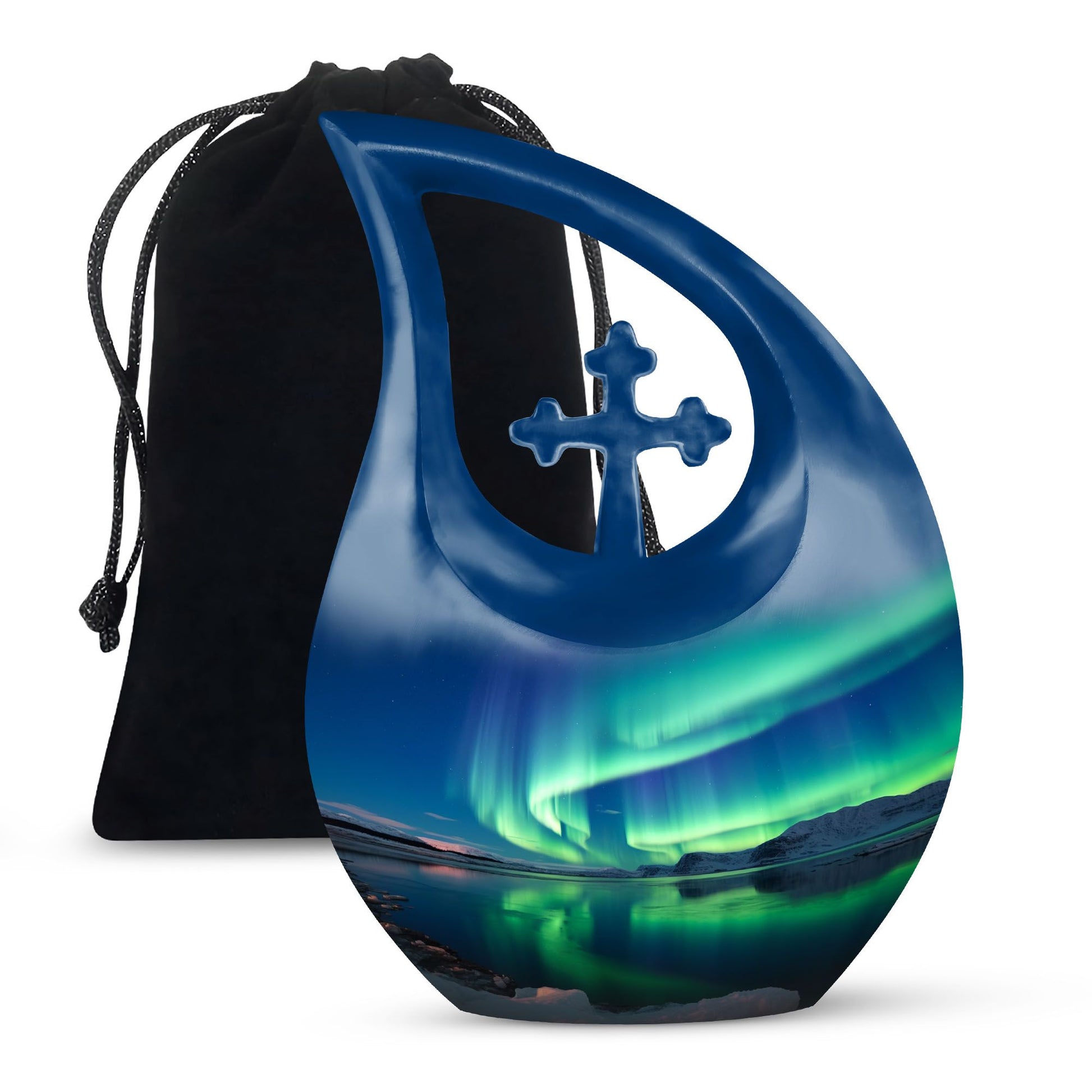 Frozen Landscape - Northern Lights Teardrop, Heart Cremation Urn