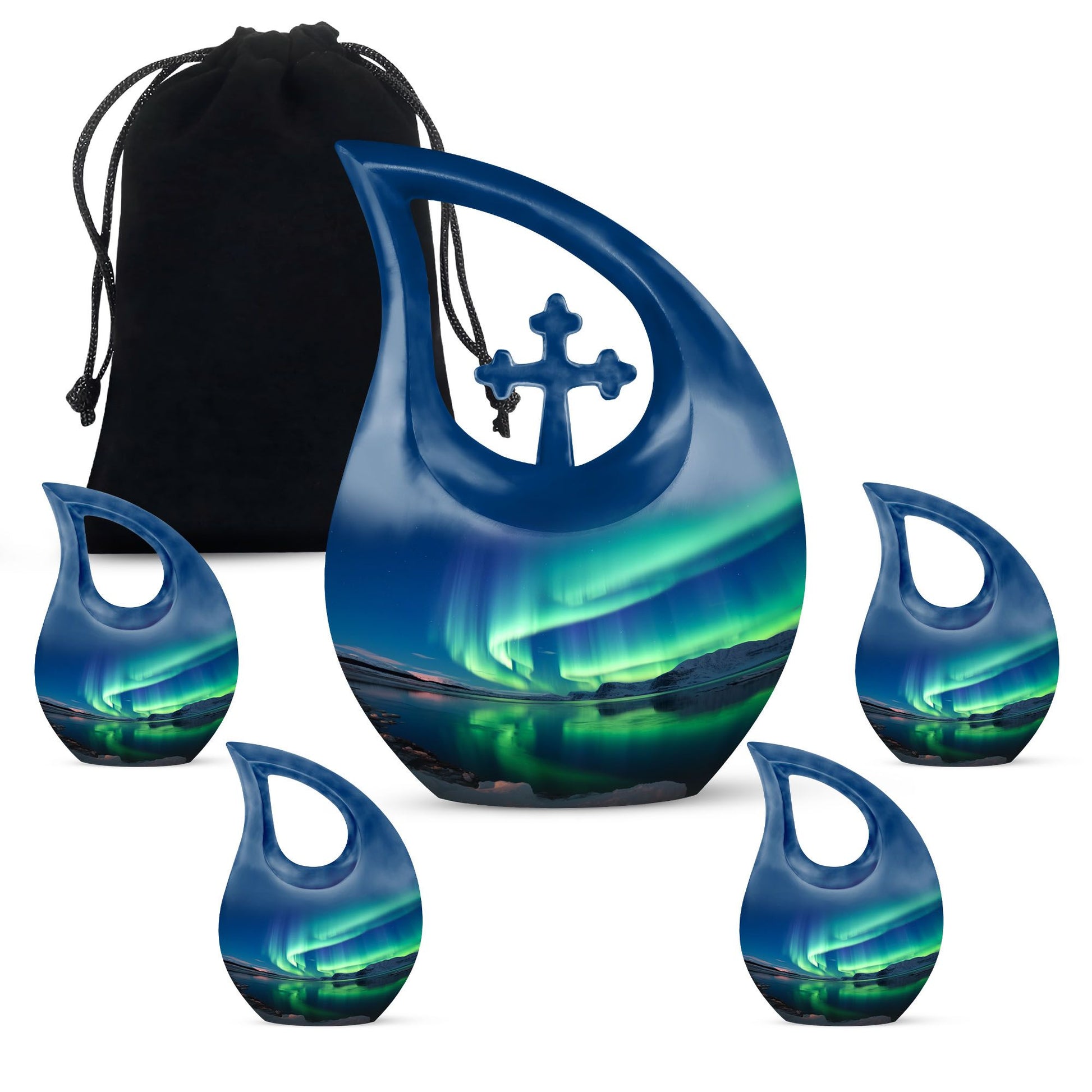 Frozen Landscape - Northern Lights Teardrop, Heart Cremation Urn