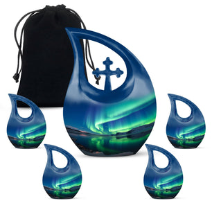 Frozen Landscape - Northern Lights Teardrop, Heart Cremation Urn