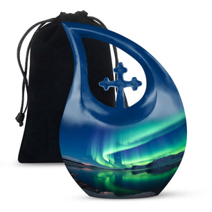 Frozen Landscape - Northern Lights Teardrop, Heart Cremation Urn