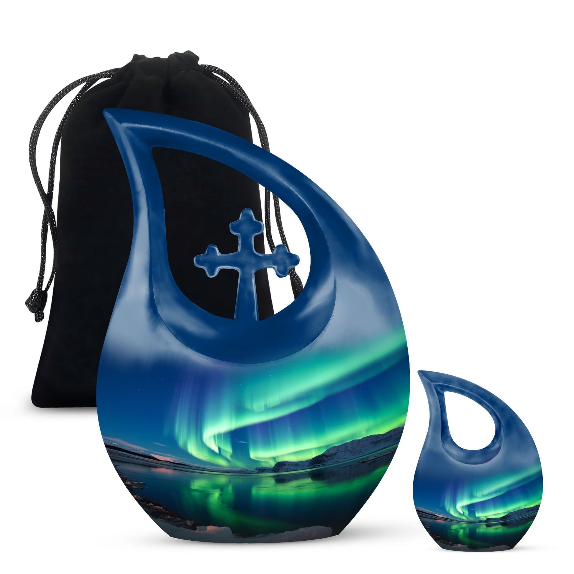 Frozen Landscape - Northern Lights Teardrop, Heart Cremation Urn