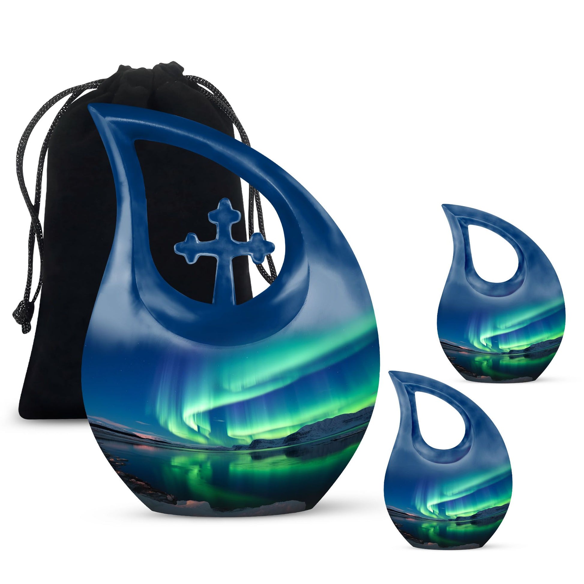Frozen Landscape - Northern Lights Teardrop, Heart Cremation Urn