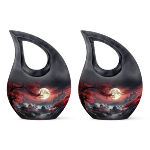 Moonlit Sakura - Moon Urn Large Teardrop, Heart Urn For Ashes
