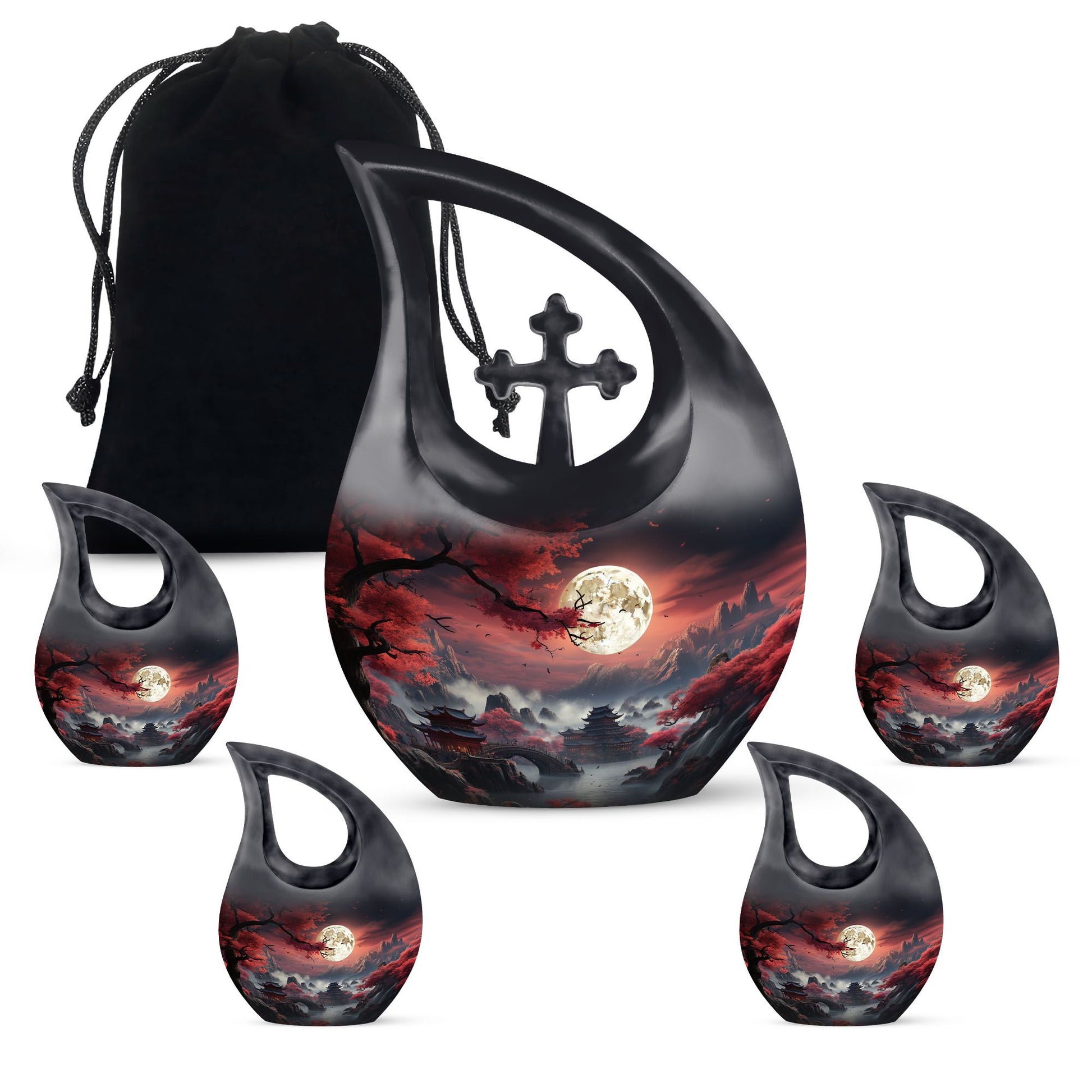Moonlit Sakura - Moon Urn Large Teardrop, Heart Urn For Ashes