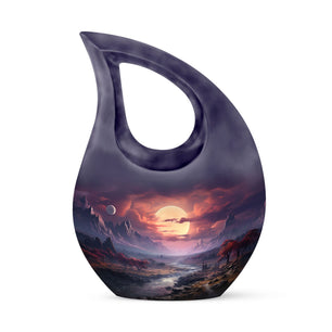 Twilight Crimson Valley - Moon Urn Teardrop, Heart Cremation Urn