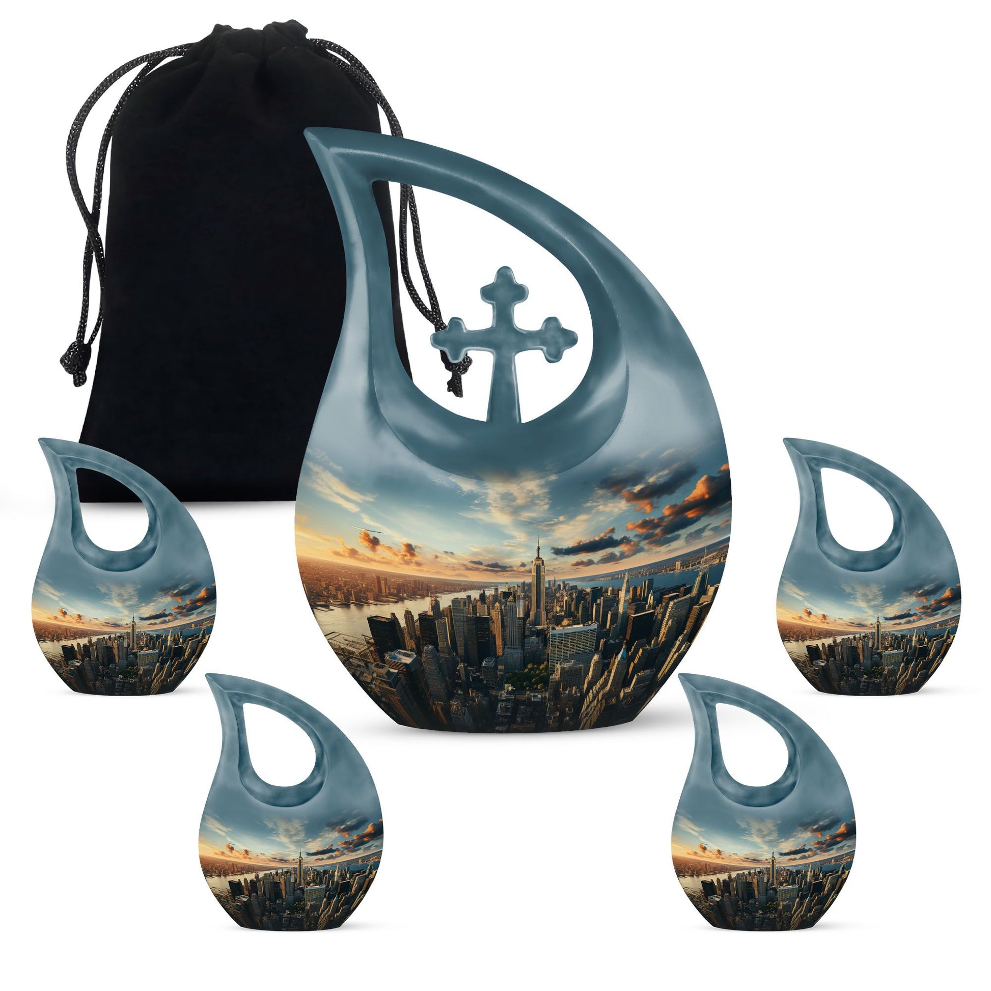 Sunset Serenade Over The Cityscapecity Urns Teardrop, Heart Shape Urn