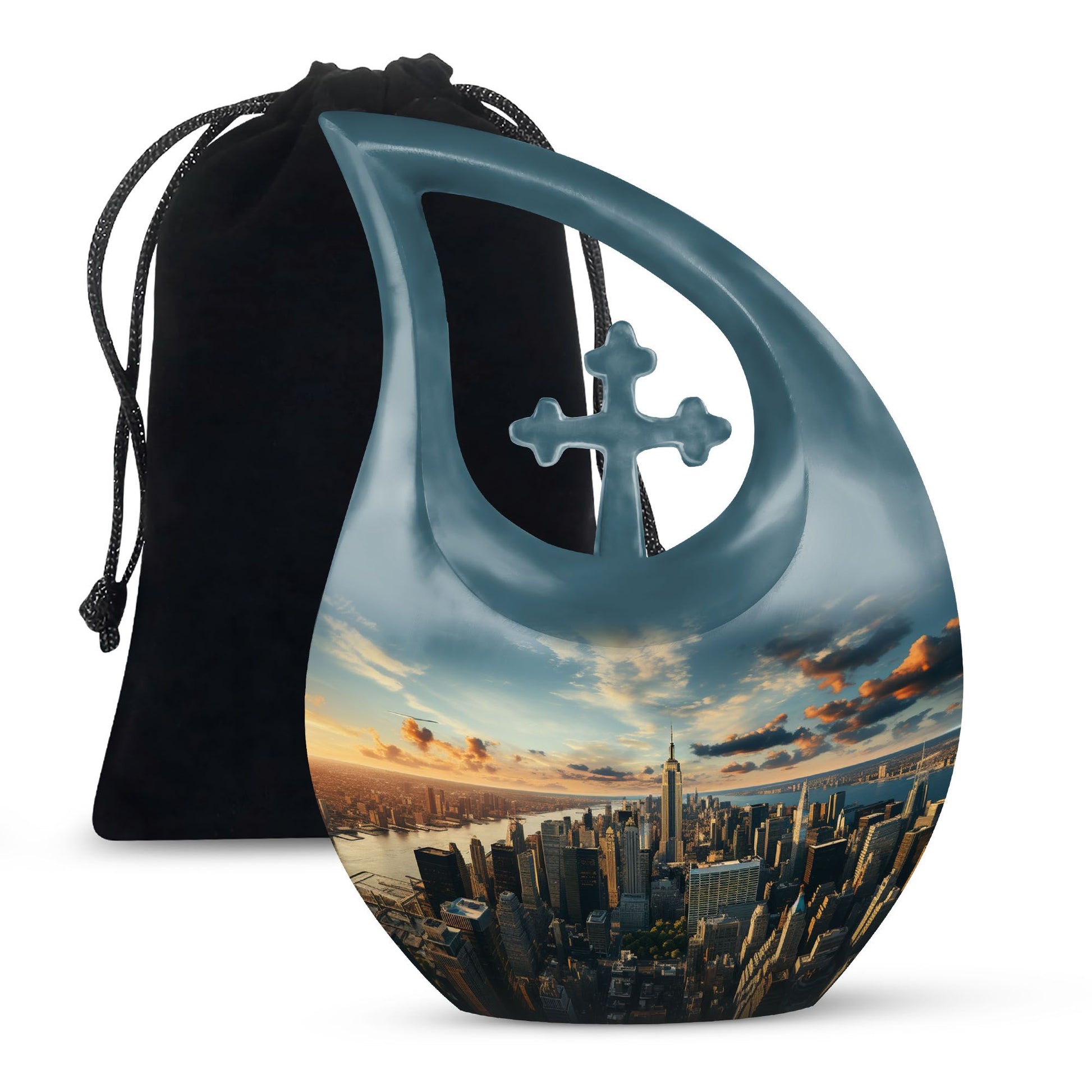 Sunset Serenade Over The Cityscapecity Urns Teardrop, Heart Shape Urn