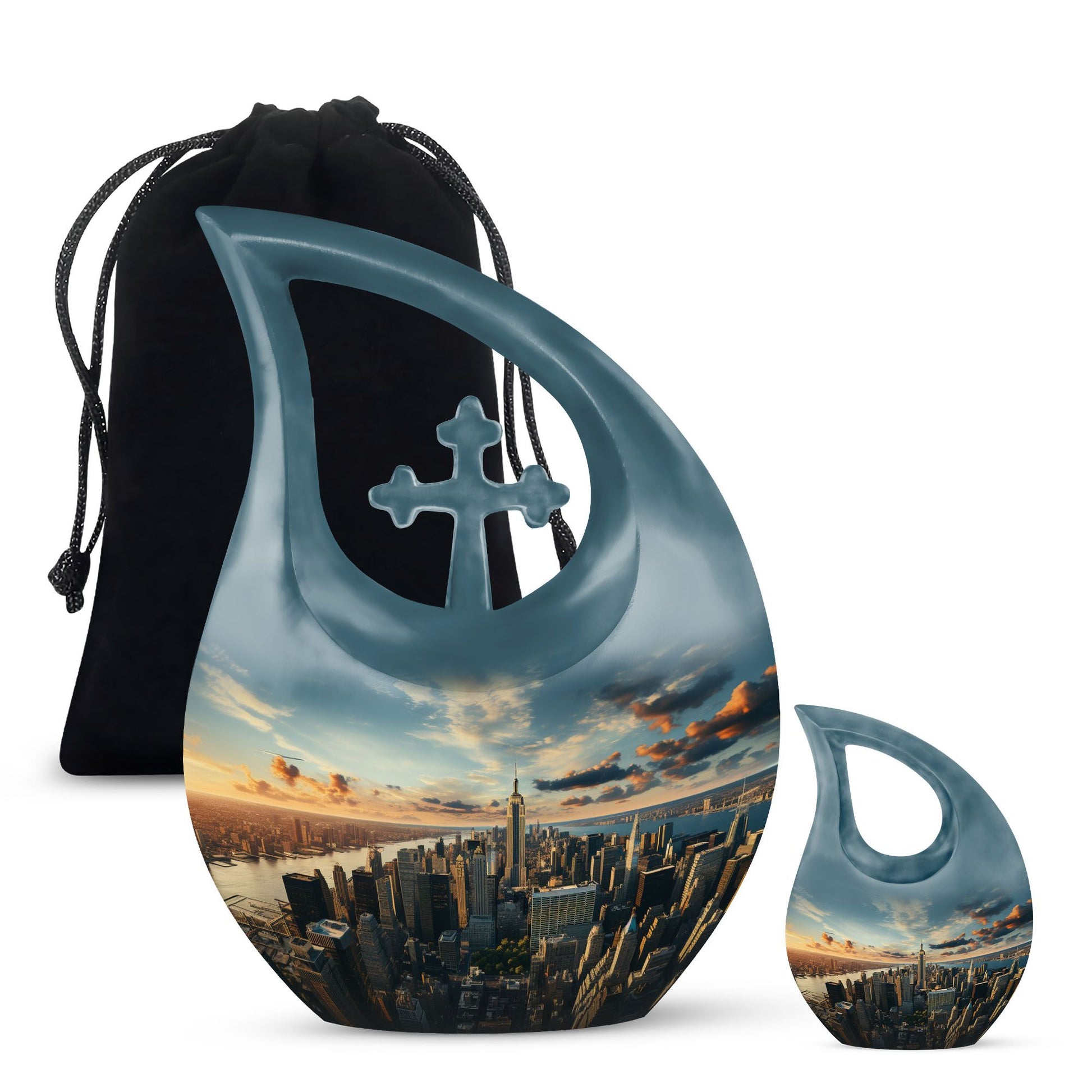 Sunset Serenade Over The Cityscapecity Urns Teardrop, Heart Shape Urn