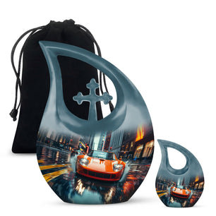 Racing Through Rain - Car Urn Teardrop, Heart Cremation Urn For Ashes