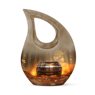 Autumn Blaze Forest Road - Car Urn Large Teardrop, Heart Urn For Ashes