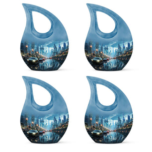 Cityscape At Dusk - Car Urn Teardrop, Heart Cremation Urn For Ashes