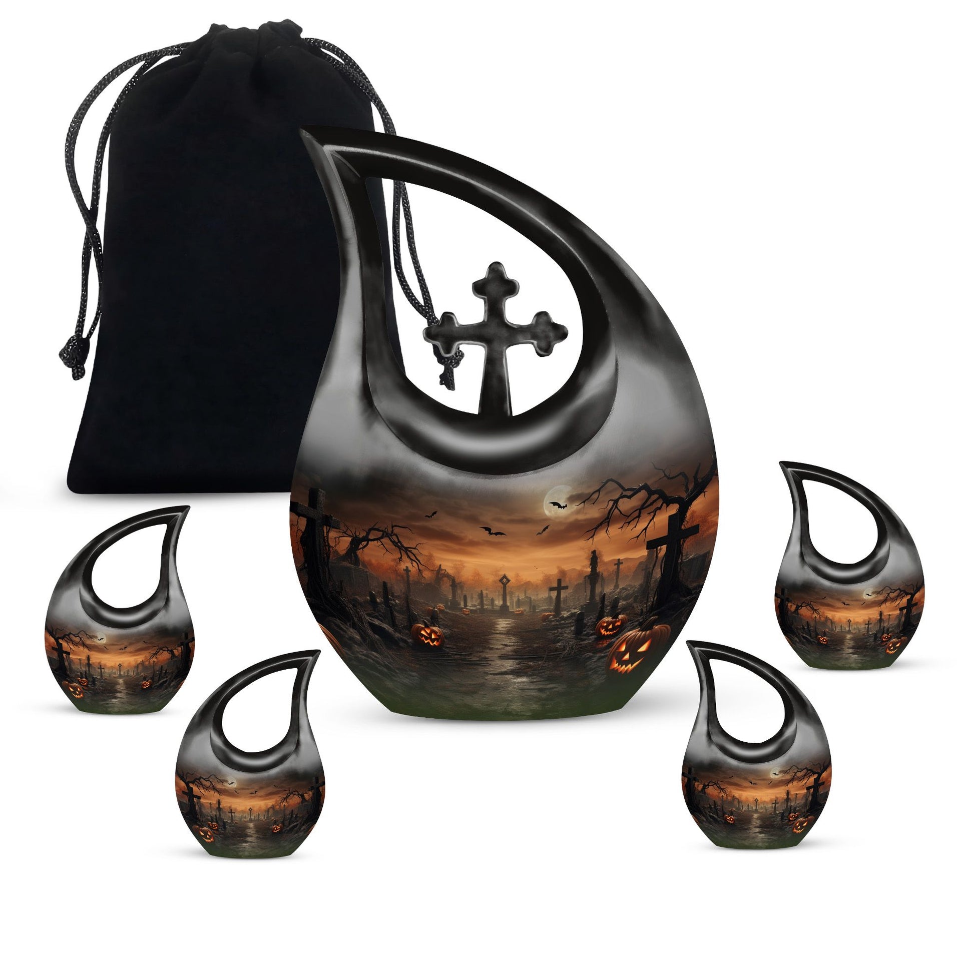 Teardrop Shaped  Large Urn With 4 Keepsake