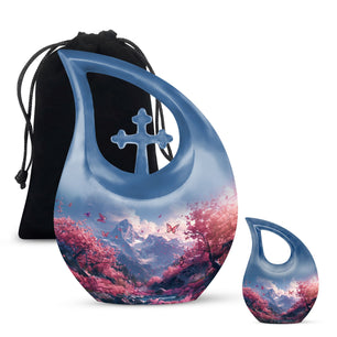 Pink Butterfly Large Urn Funeral, Ashes Cremation Urn
