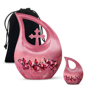Pink Butterfly Personalized Urn Funeral, Ashes Memorial Urn