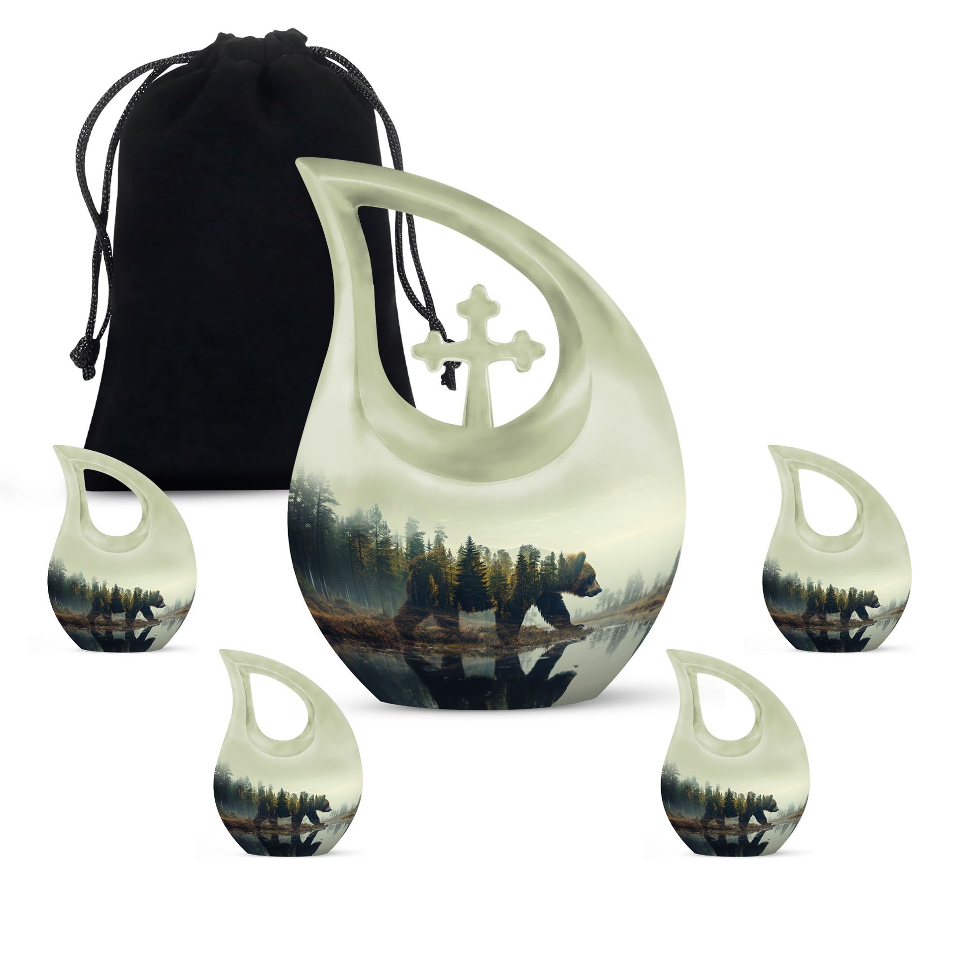 Teardrop Shaped  Large Urn With 4 Keepsake