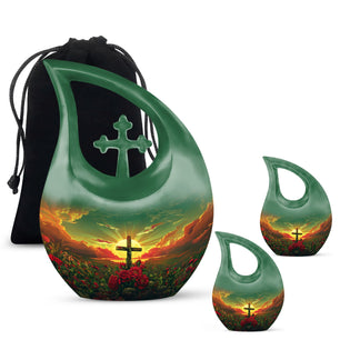 Cross Theme Large Urn With 2 Keepsake Urn