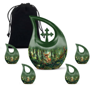 Deer Theme Large Urn With 4 Keepsake Urn