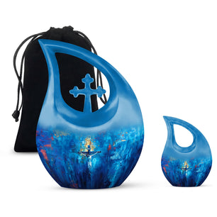 Jesus Theme Large Urn With 1 Keepsake Urn