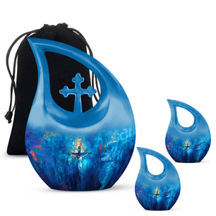 Jesus Theme Large Urn With 2 Keepsake Urn