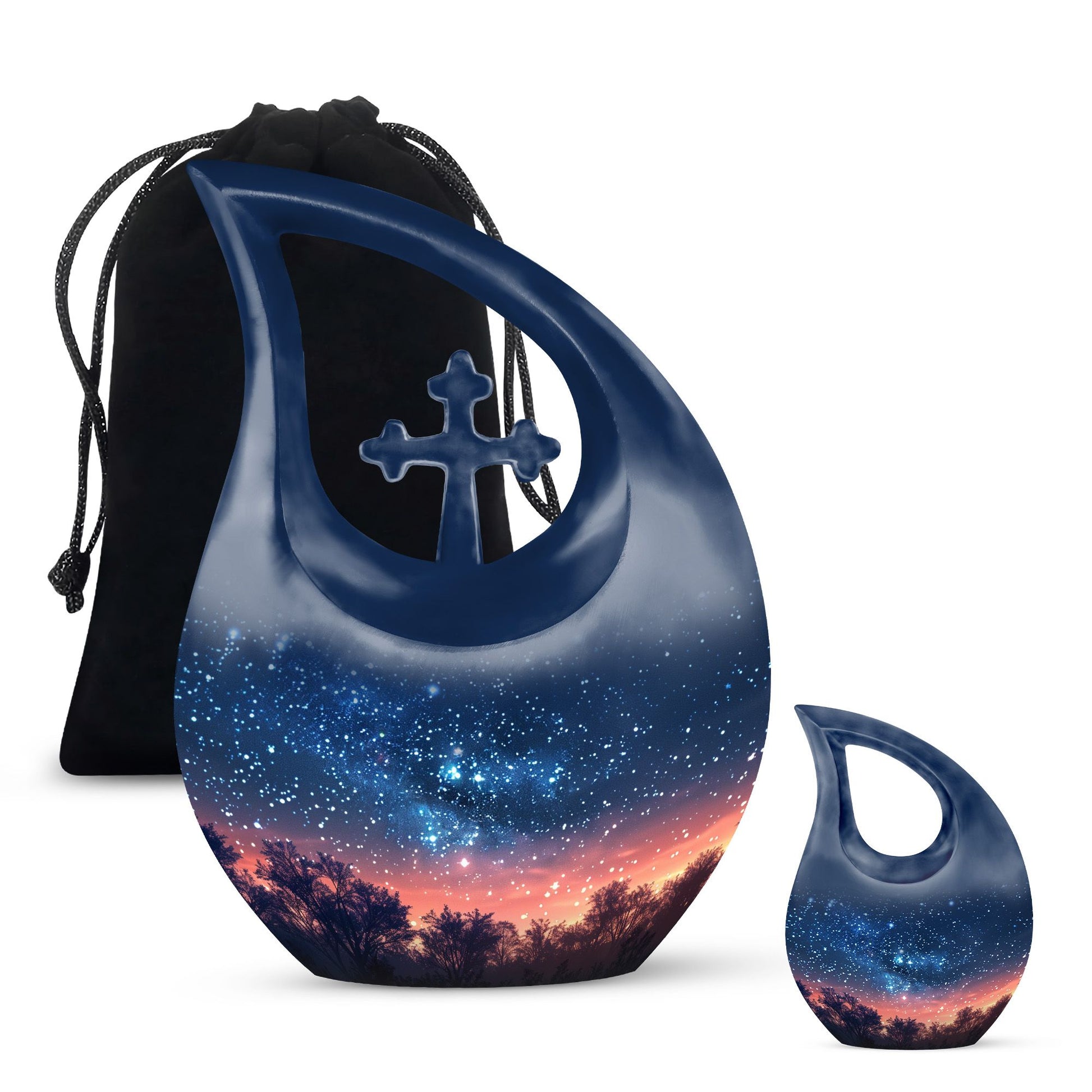 Majestic Sky Theme Large Urn With 1 Keepsake Urn