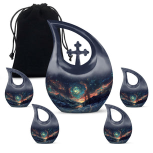 Majestic Sky Theme Large Urn With 4 Keepsake Urn