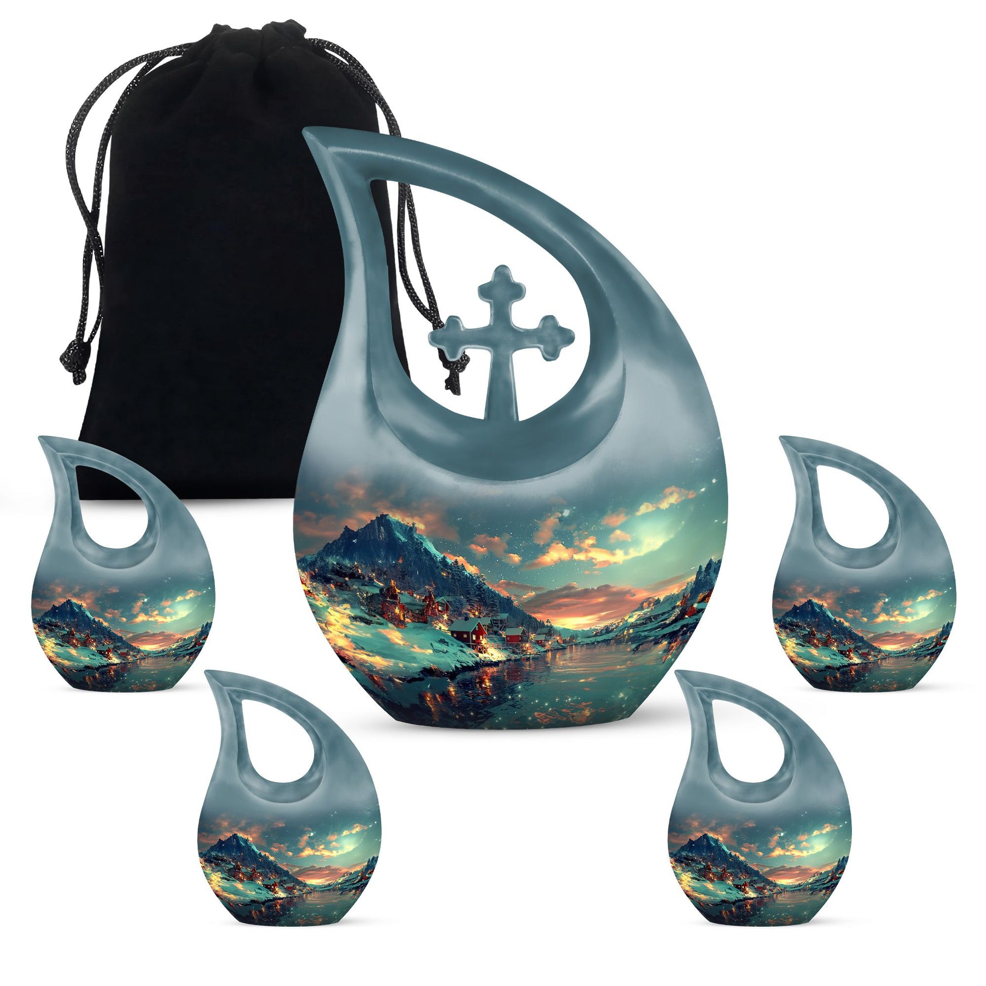 Majestic Sky Theme Large Urn With 4 Keepsake Urn