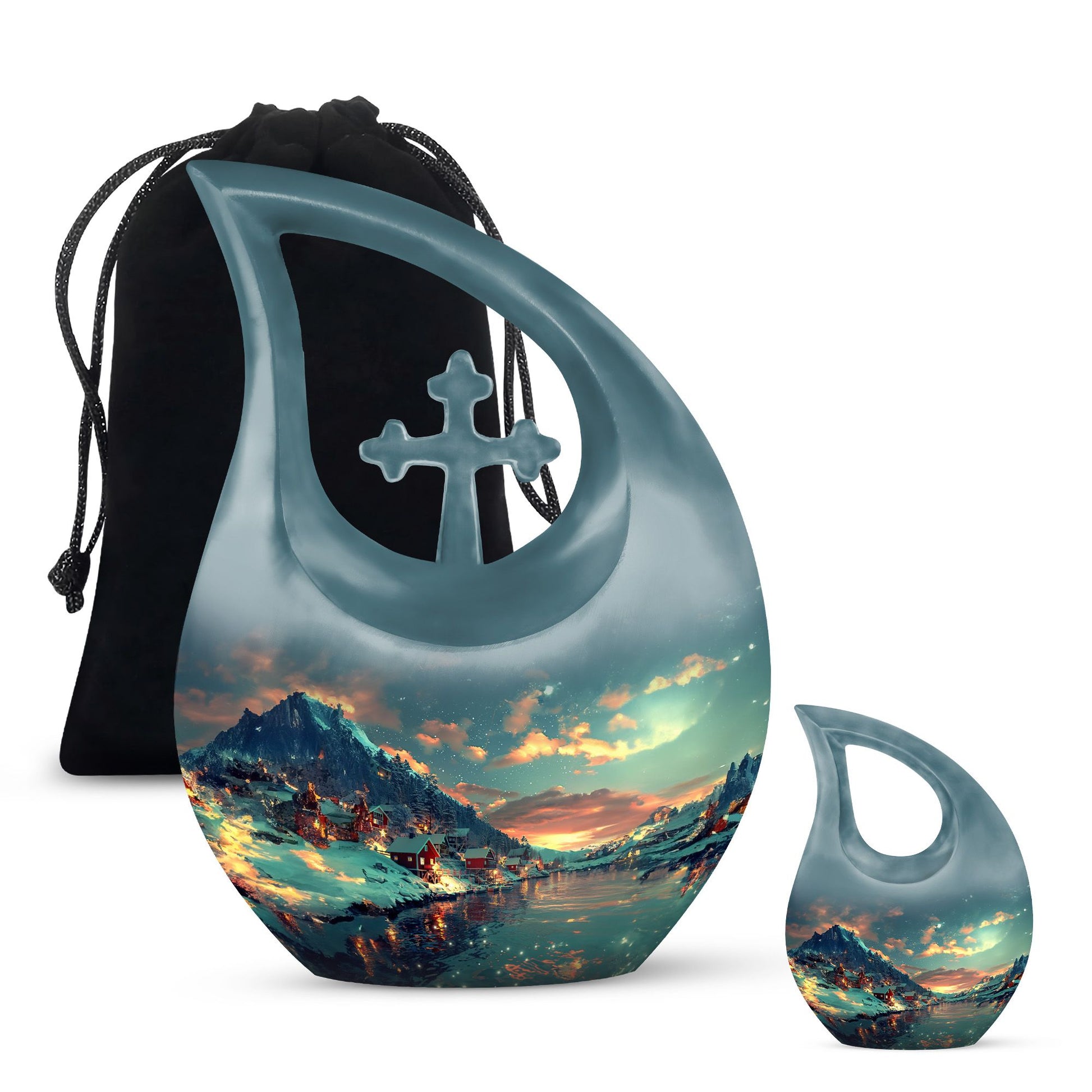 Majestic Sky Theme Large Urn With 1 Keepsake Urn