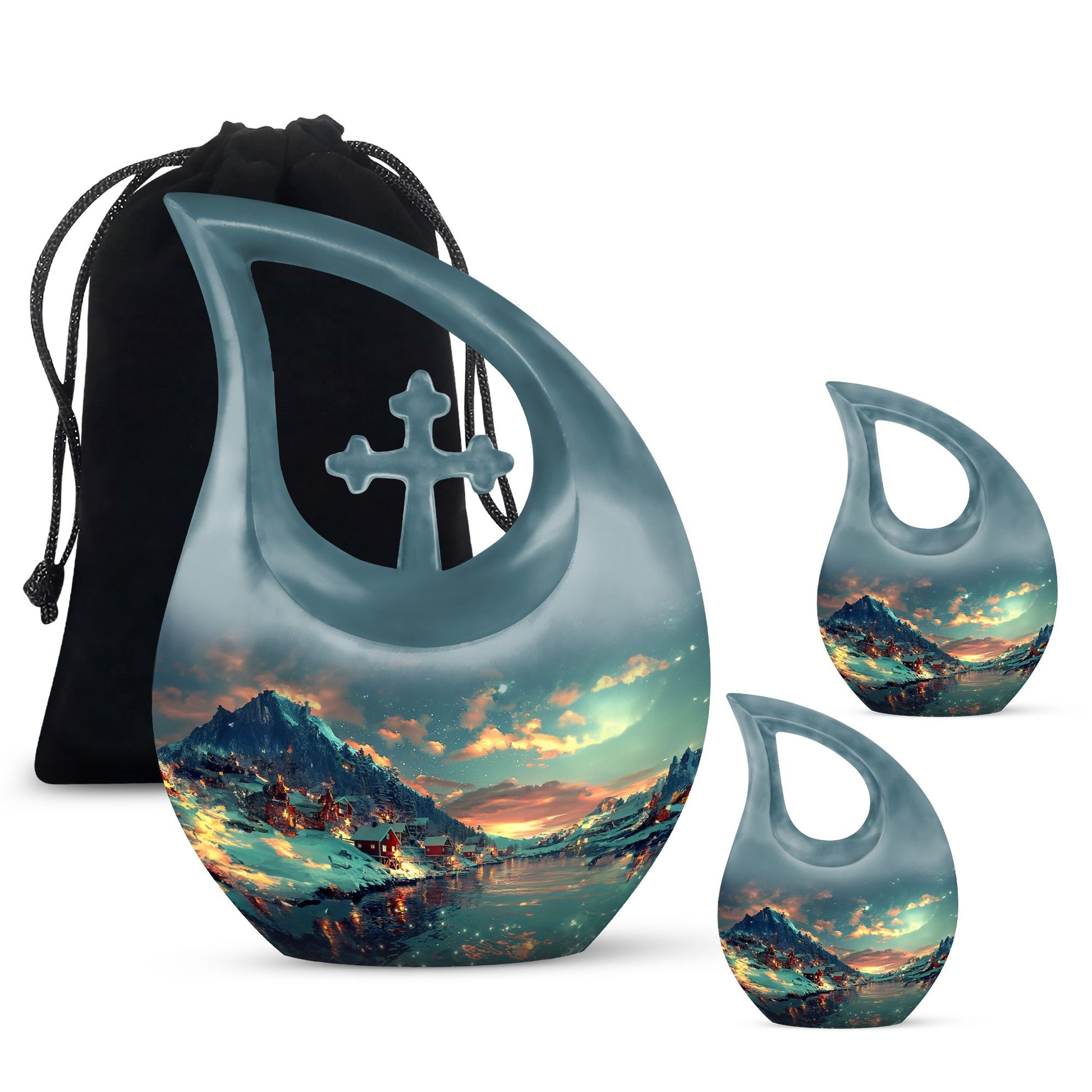 Majestic Sky Theme Large Urn With 2 Keepsake Urn