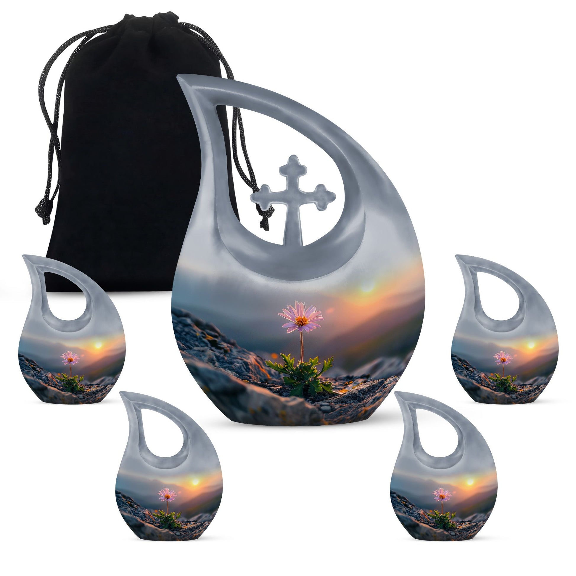 Flower Theme Large Urn With 4 Keepsake Urn