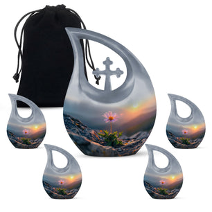 Flower Theme Large Urn With 4 Keepsake Urn