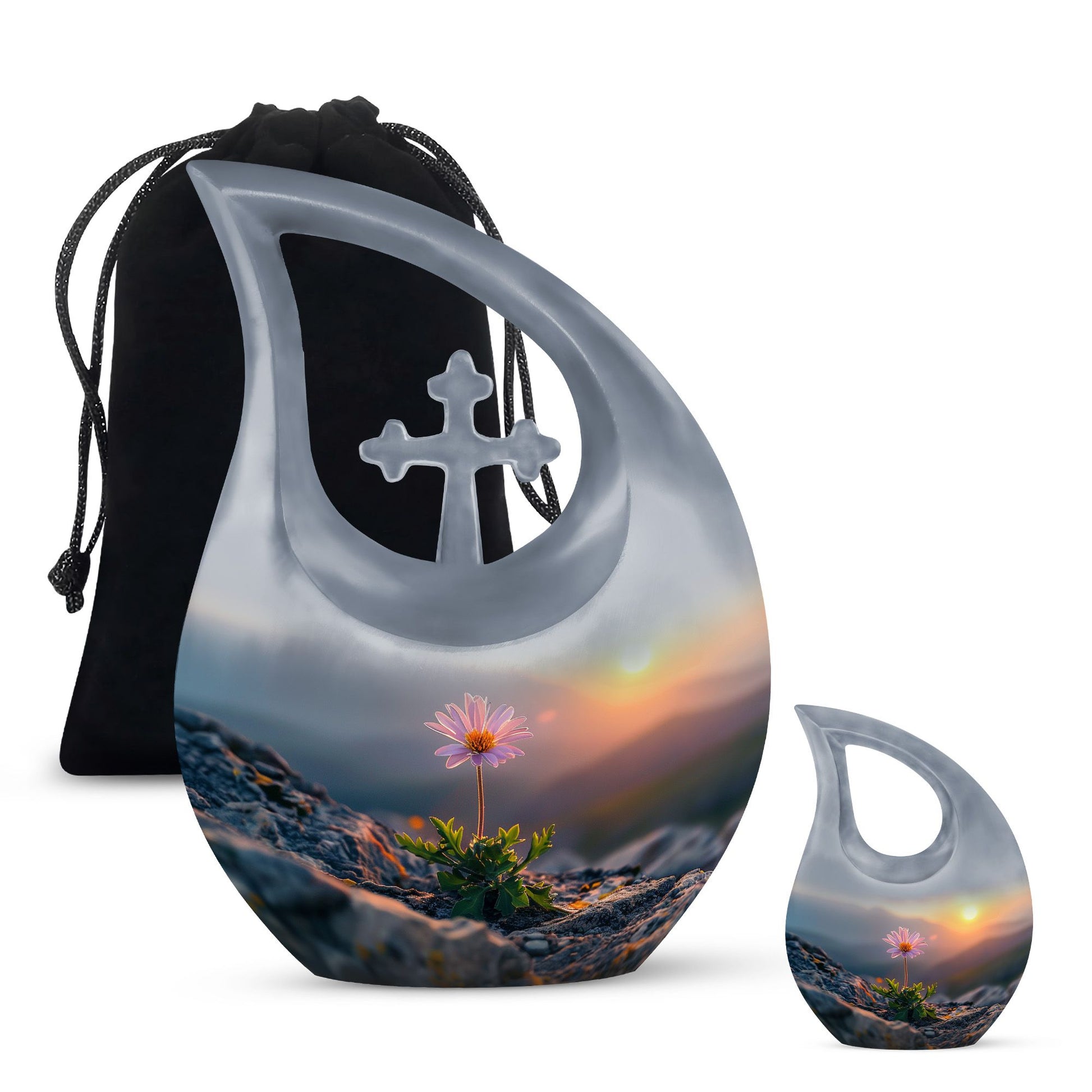 Flower Theme Large Urn With 1 Keepsake Urn