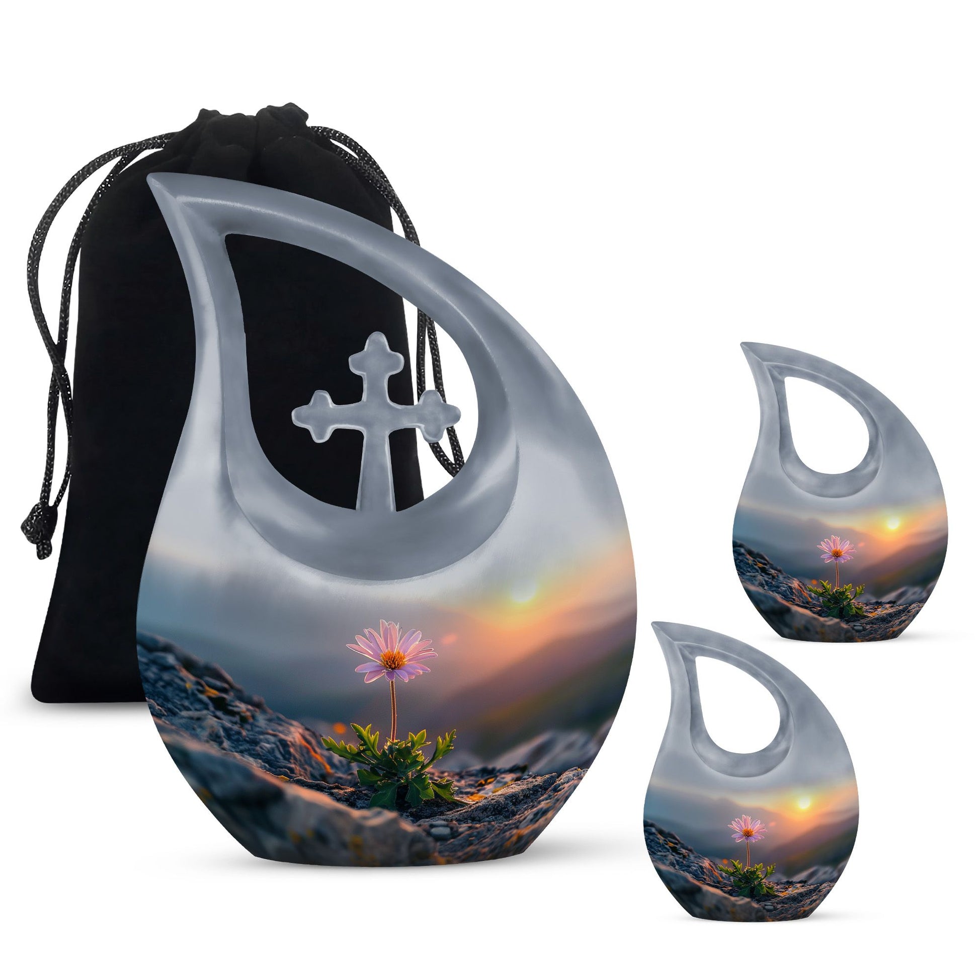 Flower Theme Large Urn With 2 Keepsake Urn