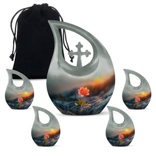 Flower Theme Large Urn With 4 Keepsake Urn