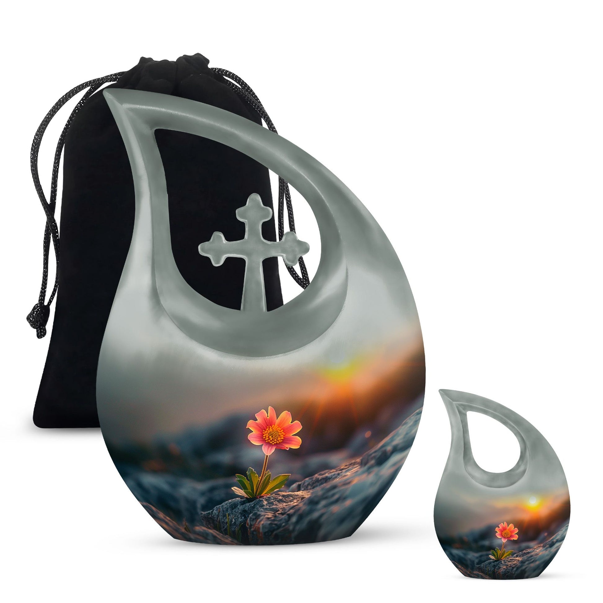 Flower Theme Large Urn With 1 Keepsake Urn