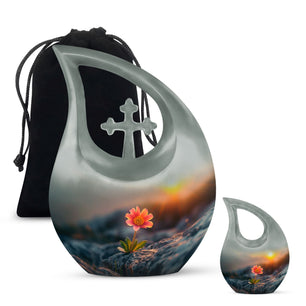 Flower Theme Large Urn With 1 Keepsake Urn