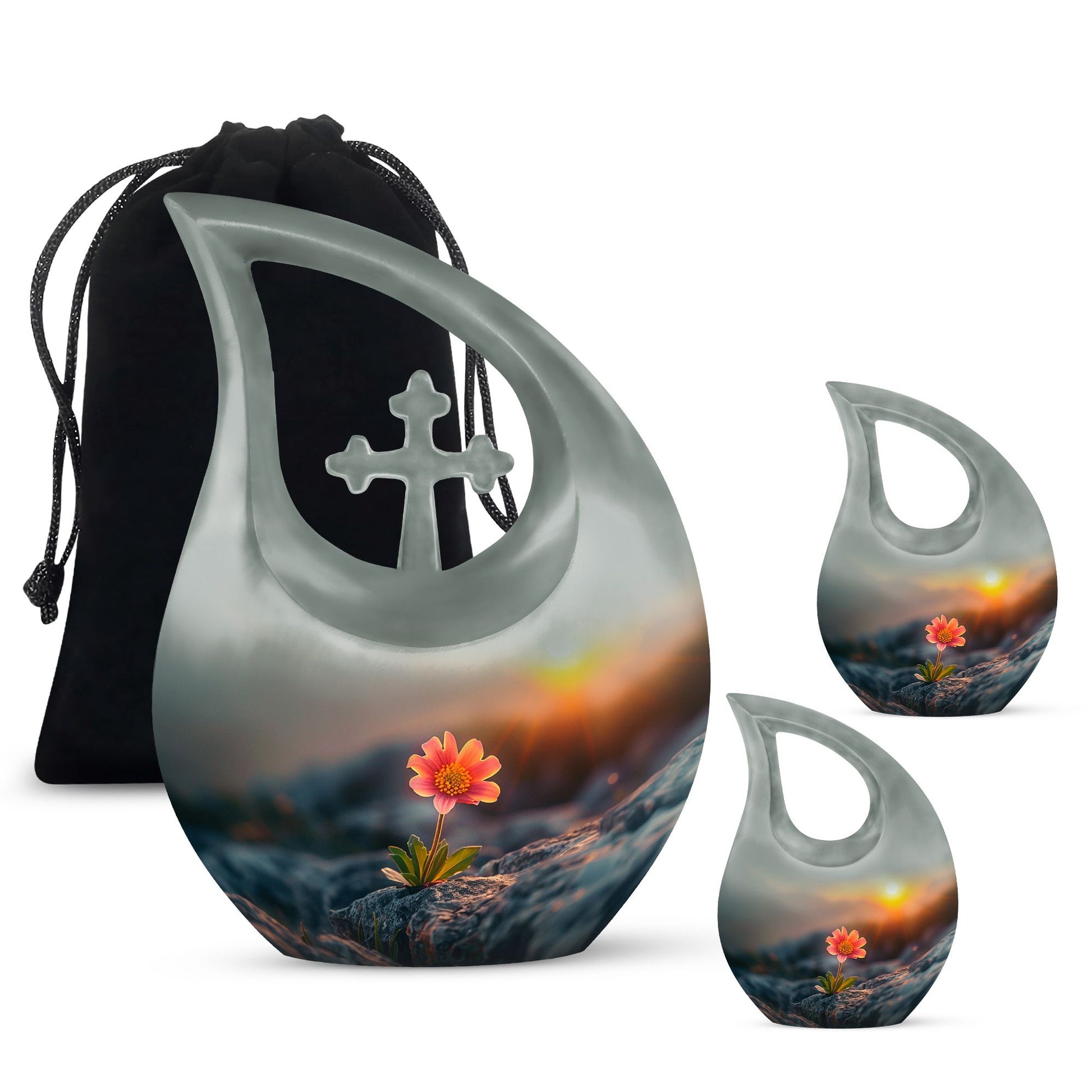 Flower Theme Large Urn With 2 Keepsake Urn