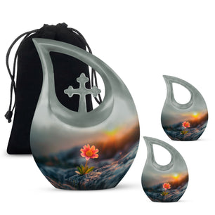 Flower Theme Large Urn With 2 Keepsake Urn