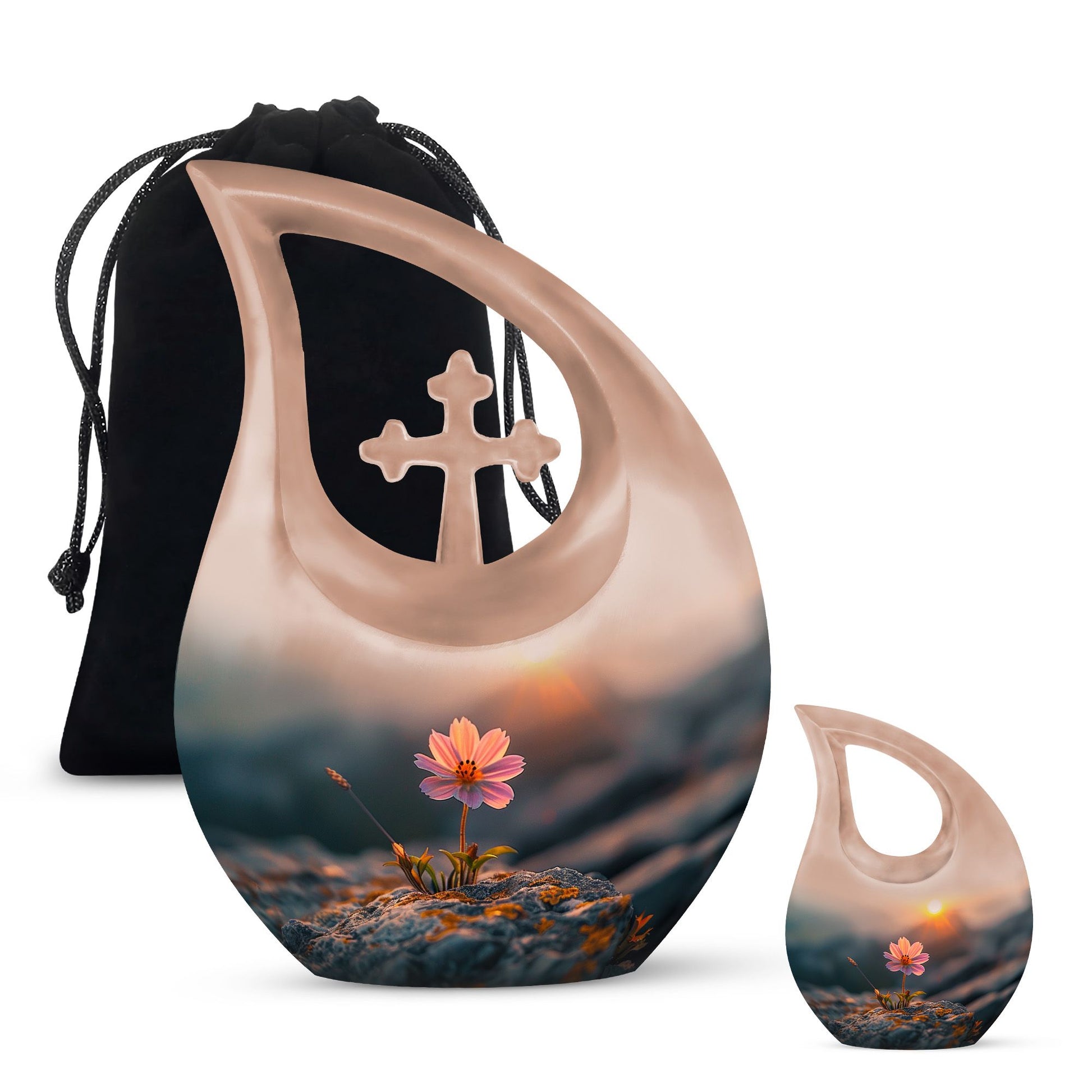 Flower Theme Large Urn With 1 Keepsake Urn