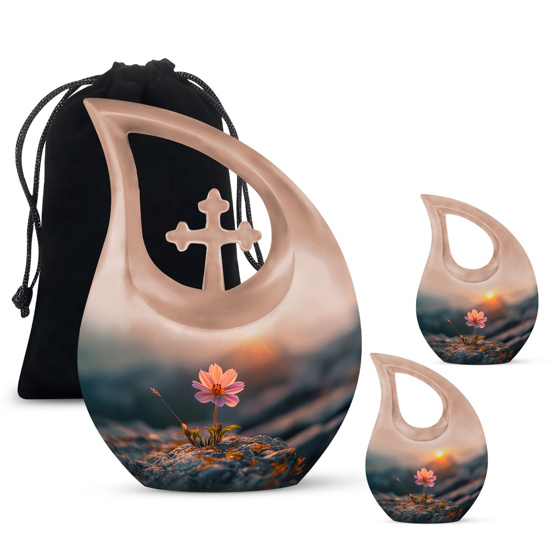 Flower Theme Large Urn With 2 Keepsake Urn