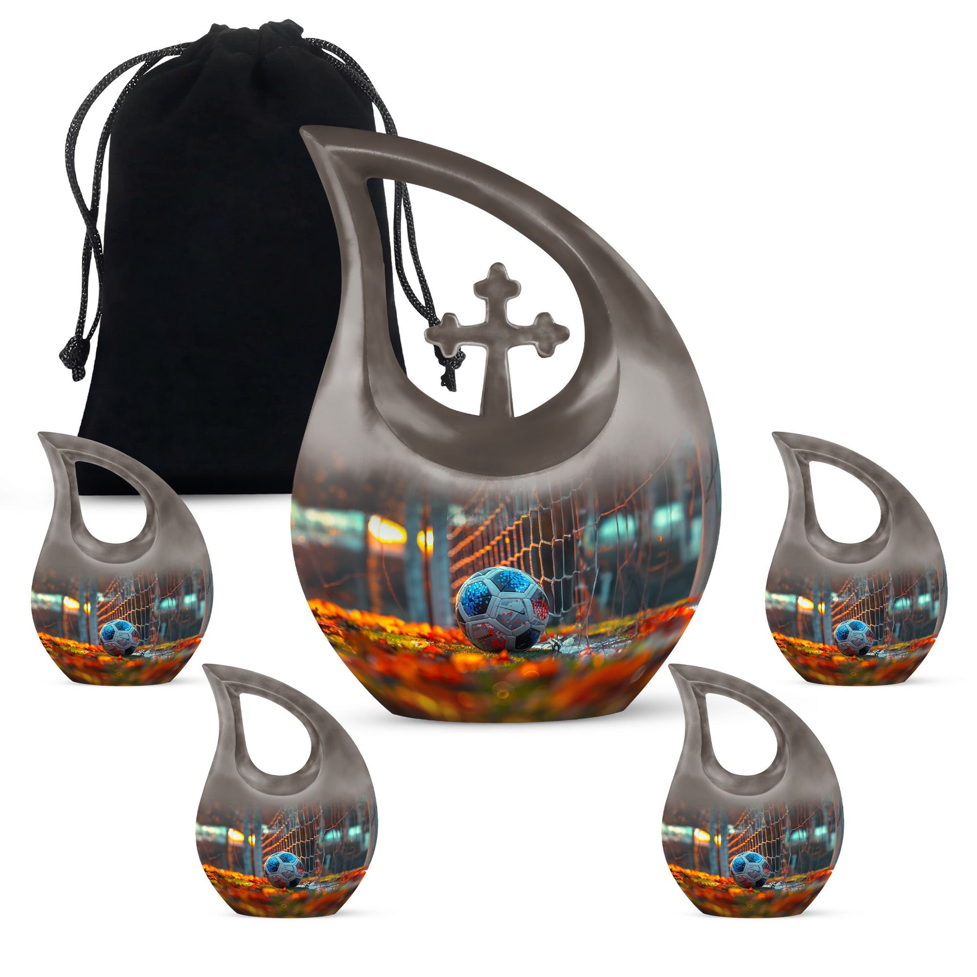 Foothball Theme Large Urn With 4 Keepsake Urn