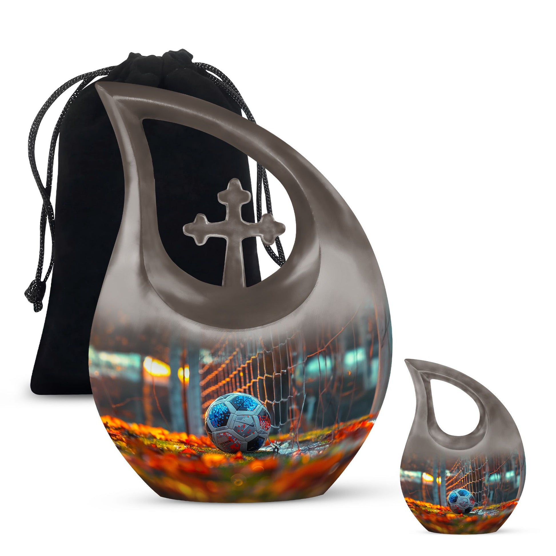 Foothball Theme Large Urn With 1 Keepsake Urn