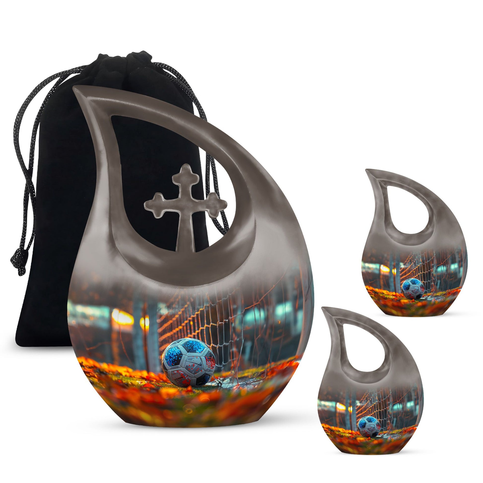 Foothball Theme Large Urn With 2 Keepsake Urn