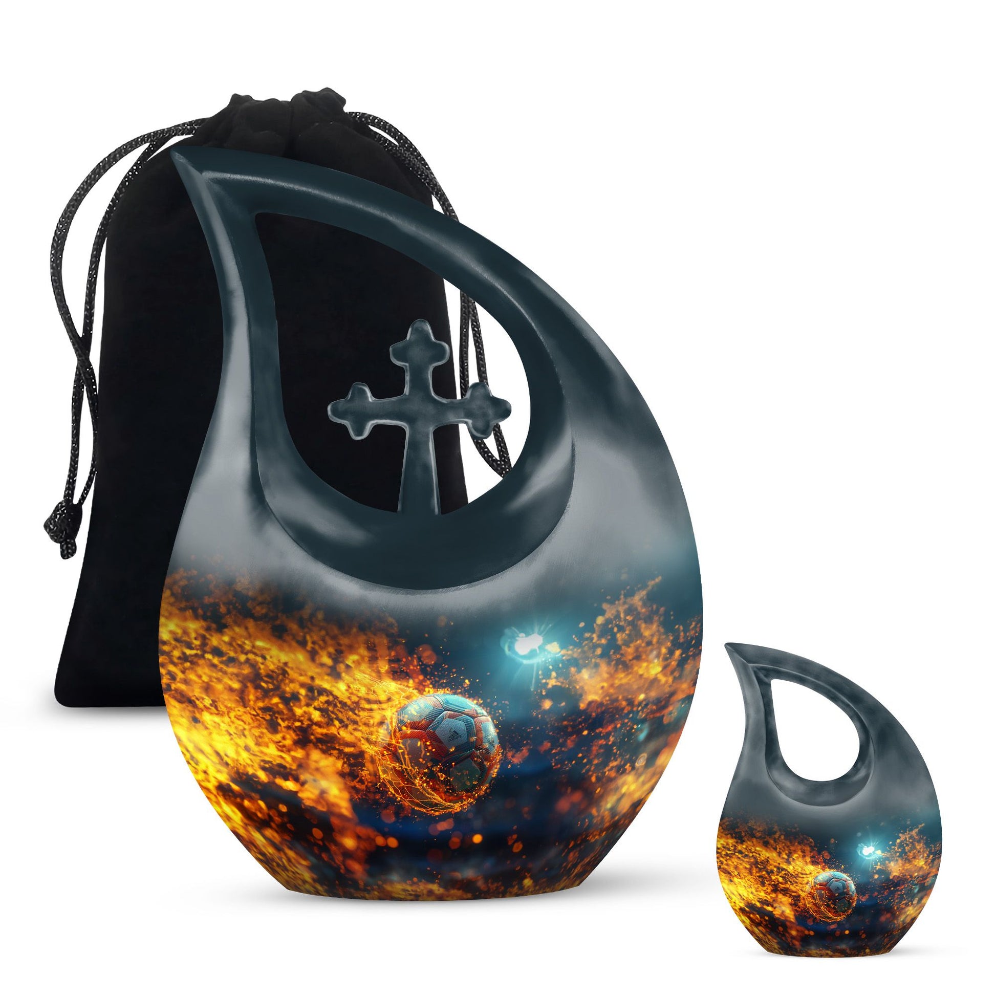 Foothball Theme Large Urn With 1 Keepsake Urn