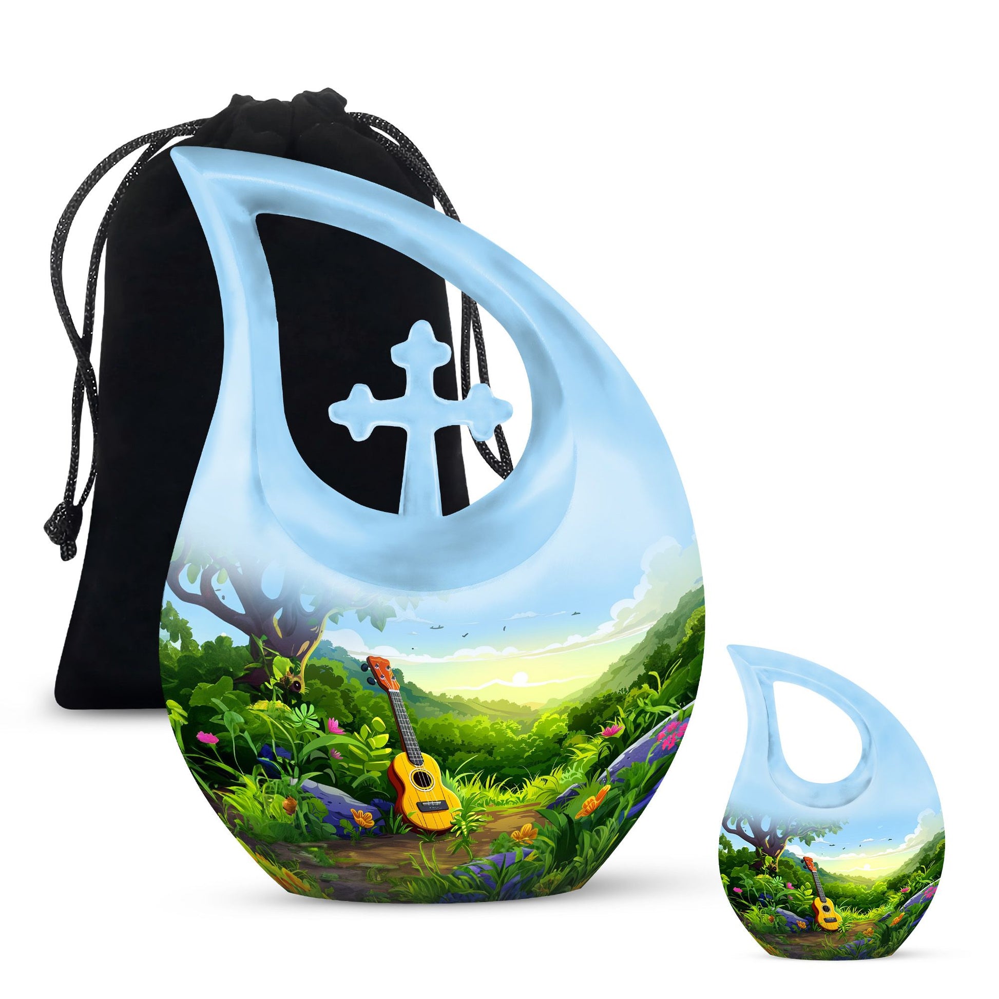 Guitar Theme Large Urn With 1 Keepsake Urn