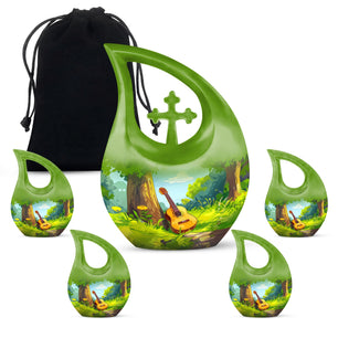 Guitar Theme Large Urn With 4 Keepsake Urn