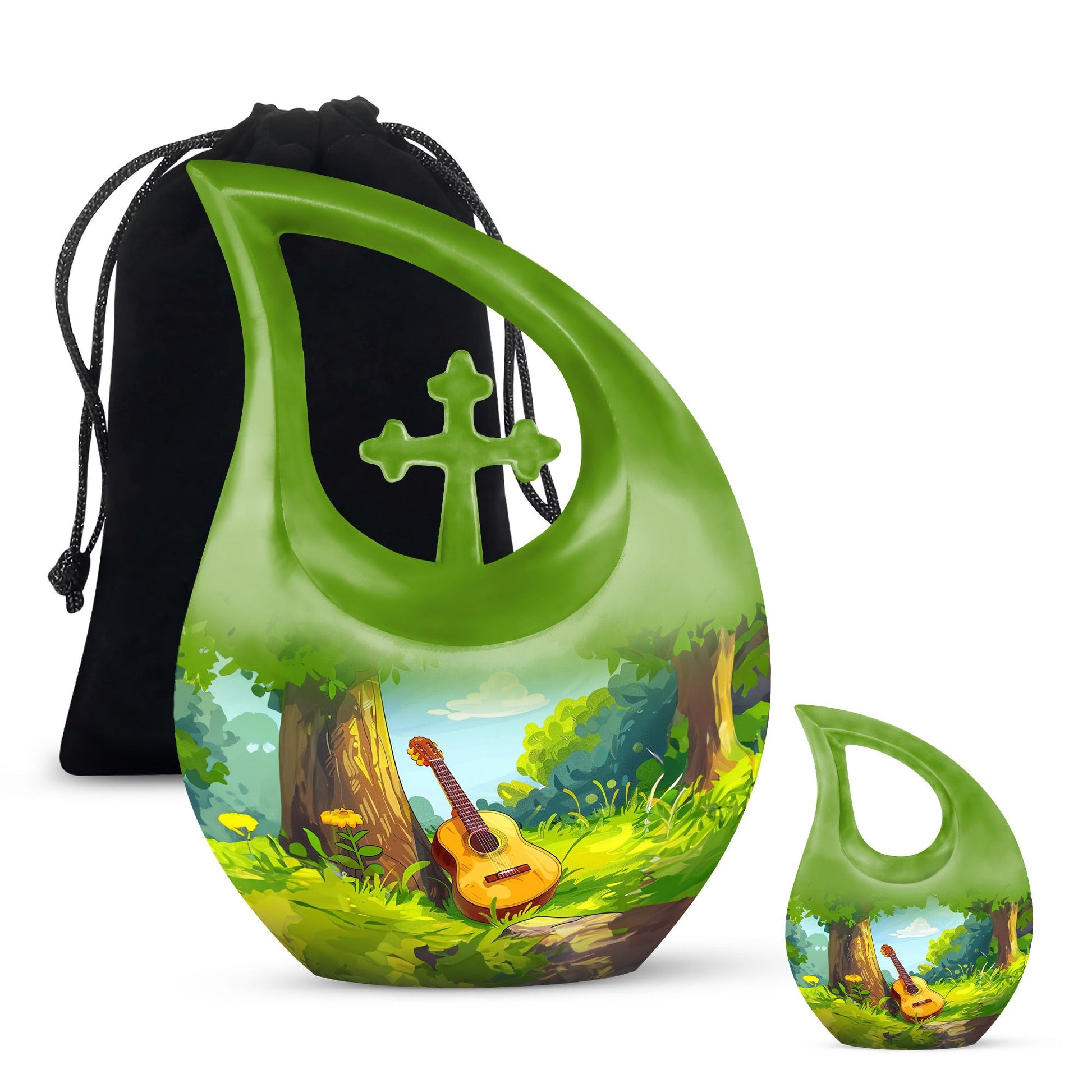 Guitar Theme Large Urn With 1 Keepsake Urn