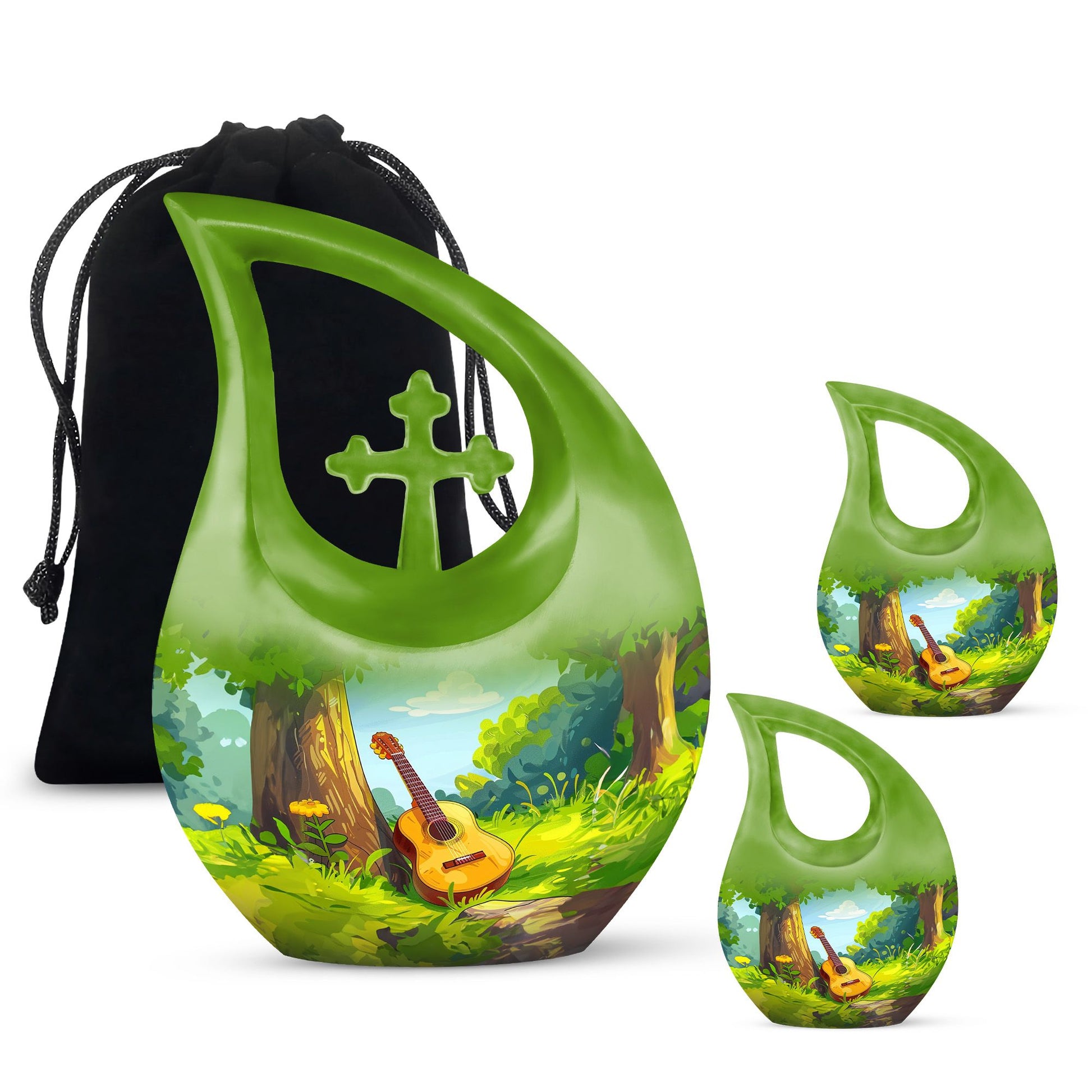 Guitar Theme Large Urn With 2 Keepsake Urn