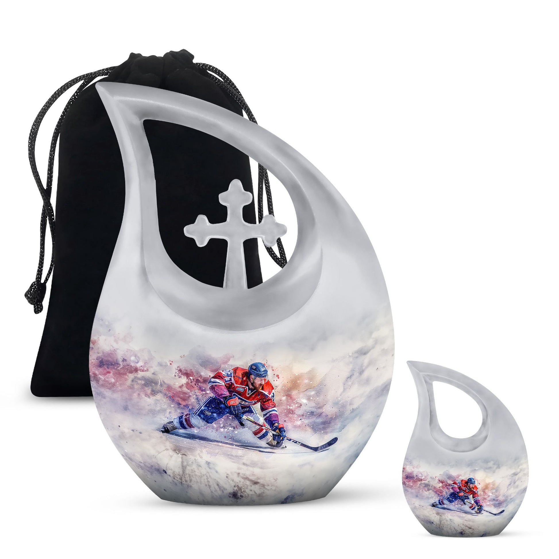 Ice Hockey Theme Large Urn With 1 Keepsake Urn