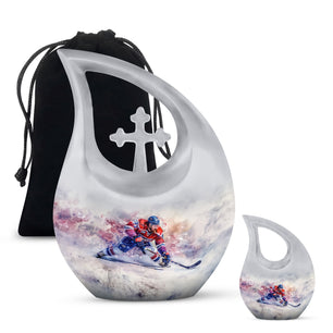 Ice Hockey Theme Large Urn With 1 Keepsake Urn